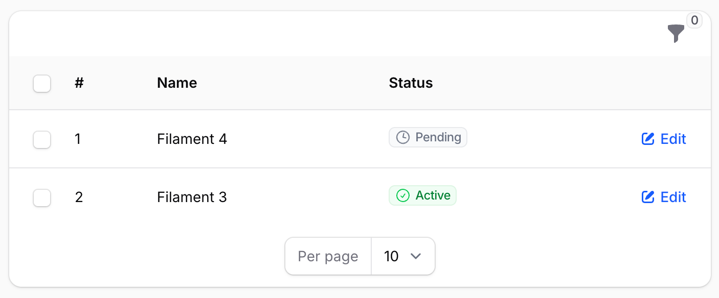 Table with Row Numbers